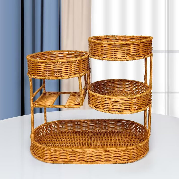 Unisex Rattan Hylle med tre nivåer Skanto