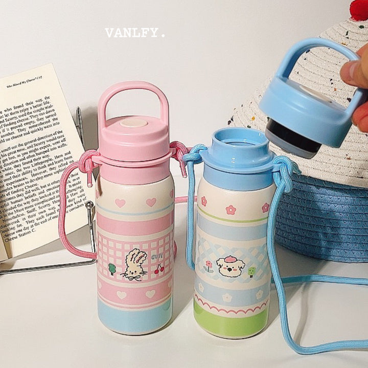 Damen Isoliertrinkflasche mit durchgehendem Tierdesign und Trageriemen Skanto