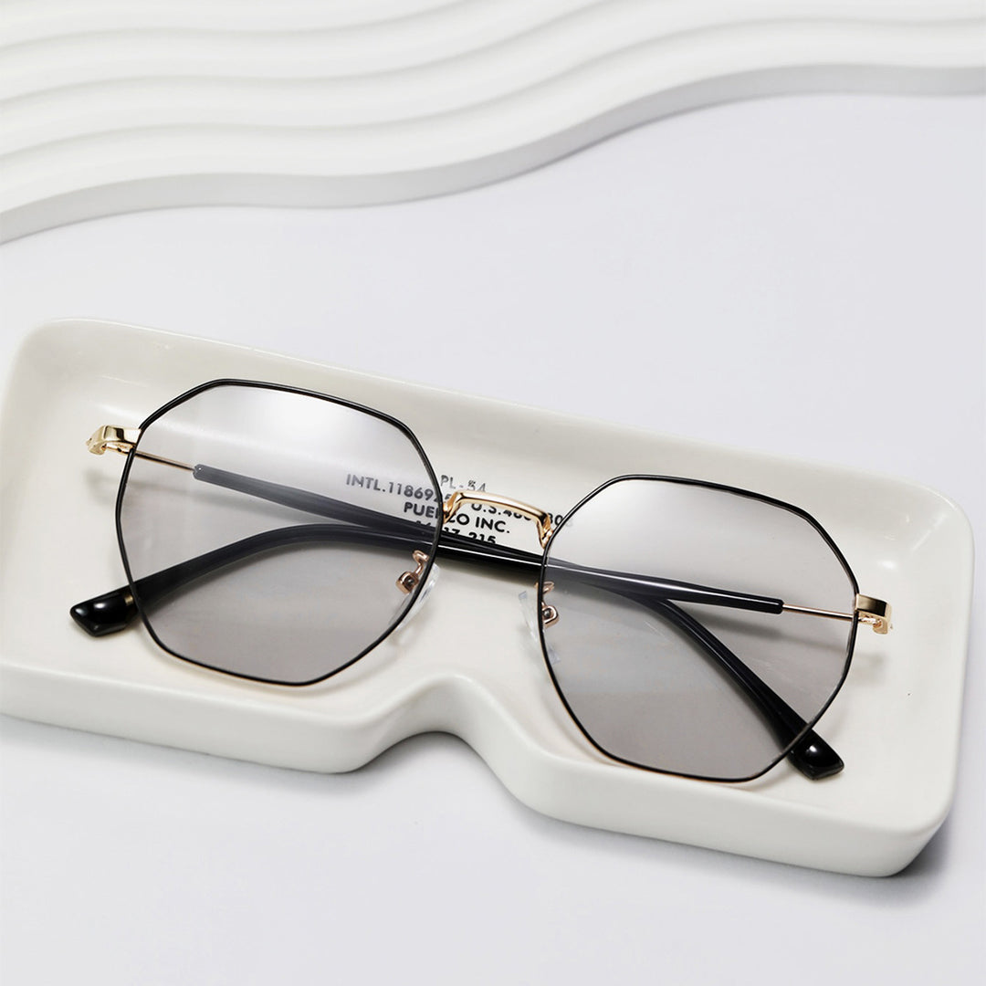Dame modisk åttekantet solbrille med trendy metallramme Skanto
