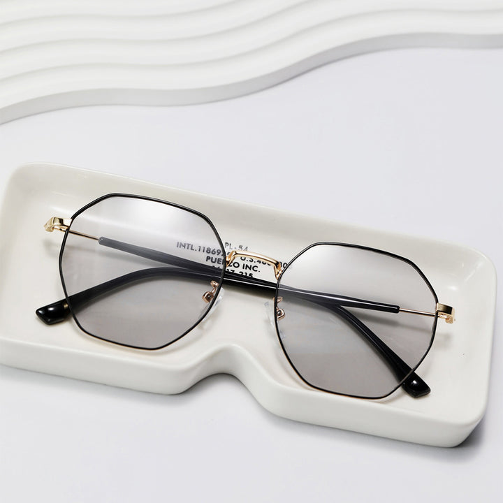 Dame modisk åttekantet solbrille med trendy metallramme Skanto