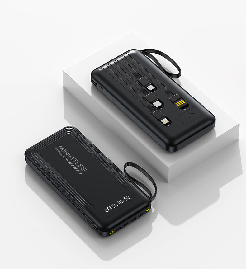 Kompakt powerbank med integrerte kabler og digital ladeindikator Skanto