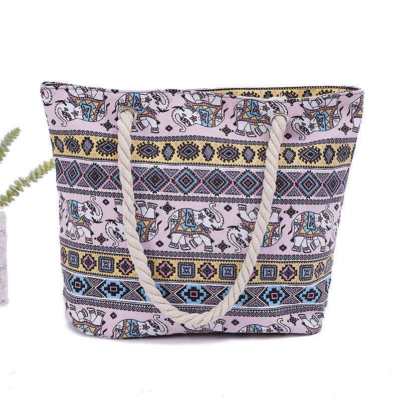 Stor og Fargerik Strandbag med Mandala-Mønster Skanto
