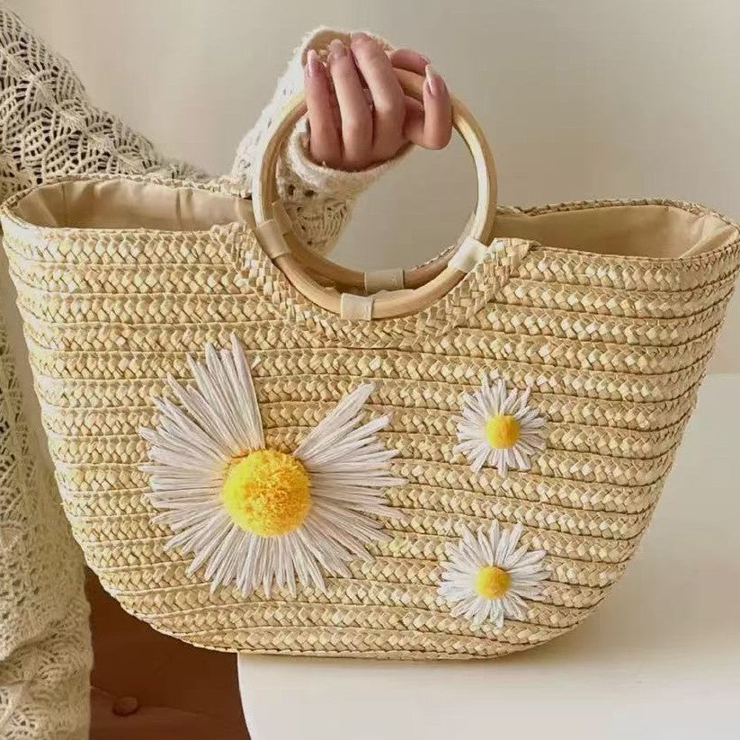 Stilig bastveske med florale accenter Skanto
