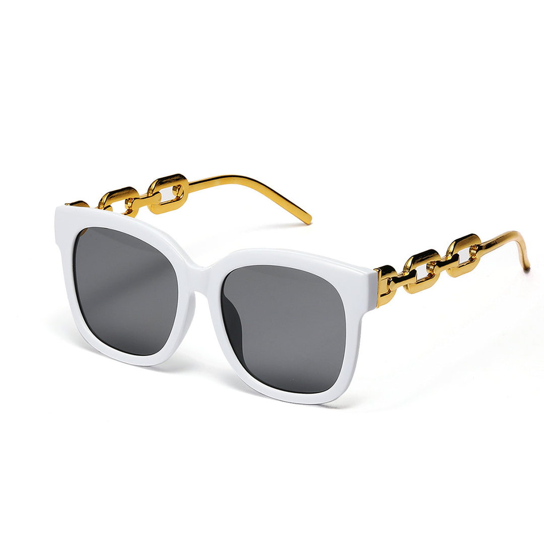Dame moteriktig oversized solbrille med luksuriøs kjedeinnramming Skanto