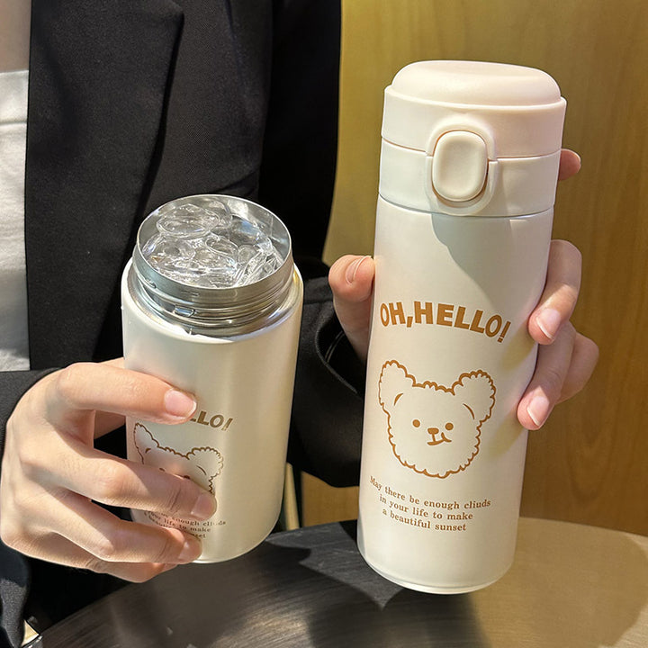 Damen isolierte Trinkflasche mit süßem Tierdesign und praktischem Klappdeckel Skanto