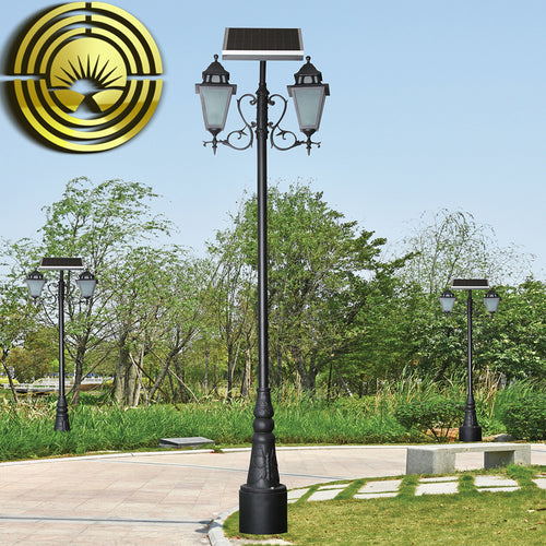 Vintage Dual-Lantern Solar Gate Lamp Post Med Dekorative Scroll Armer Og Skumring-til-Morgen Sensor Skanto