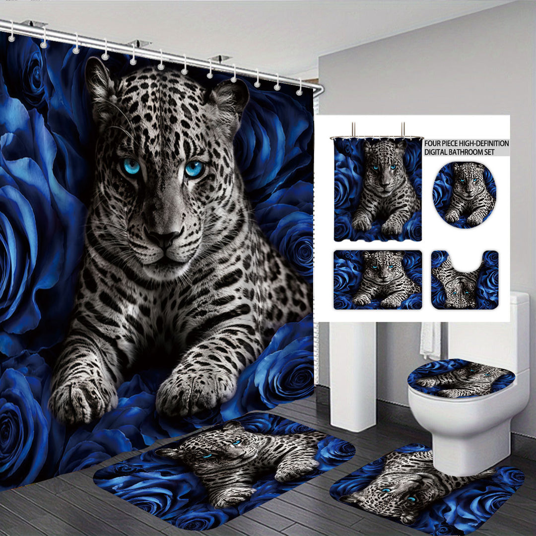 Kunstnerisk høyoppløselig leopard- og rose-tema baderomsdekorasjonssett Skanto