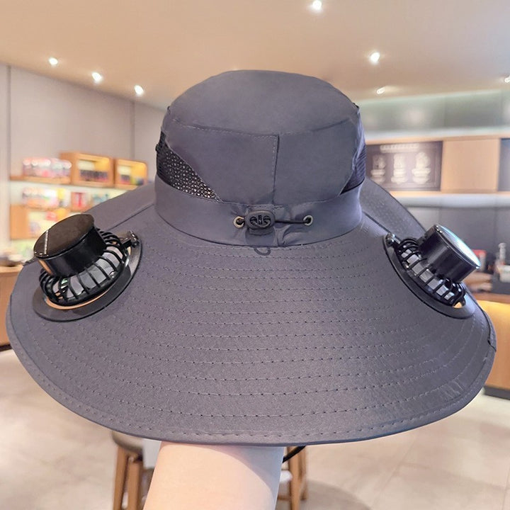 Solhatt med doble USB-vifter, pustende mesh og justerbar hakestrikk Skanto