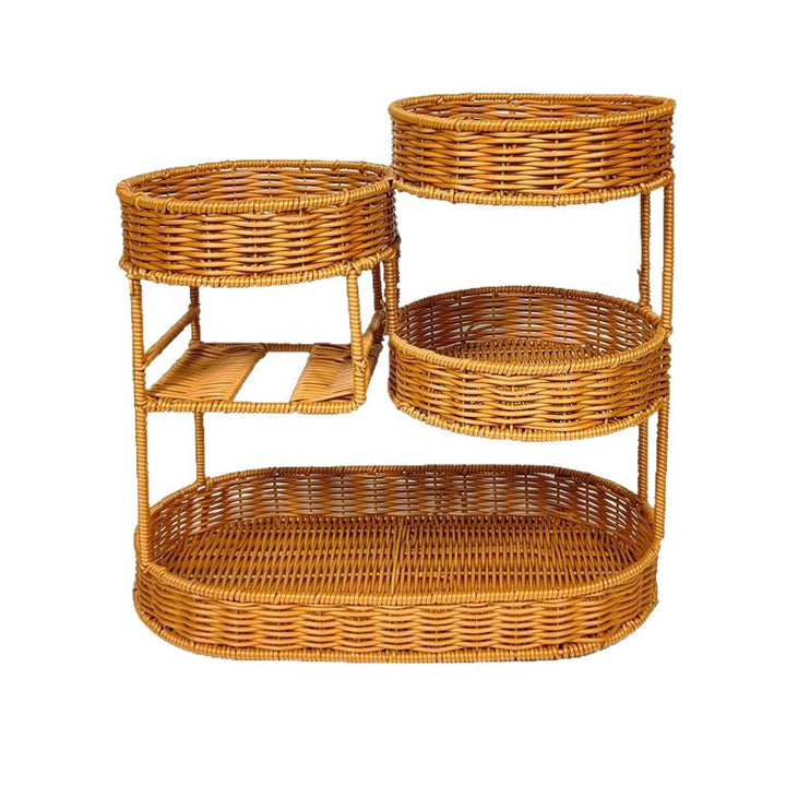 Unisex Rattan Hylle med tre nivåer Skanto