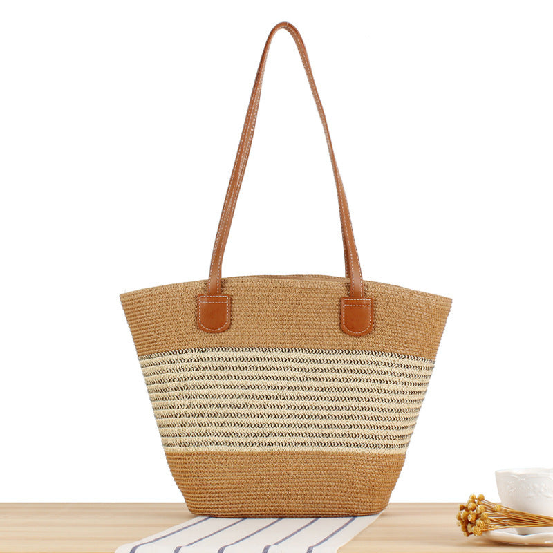 Elegant Straw Bag with Attractive Leather Handles Skanto