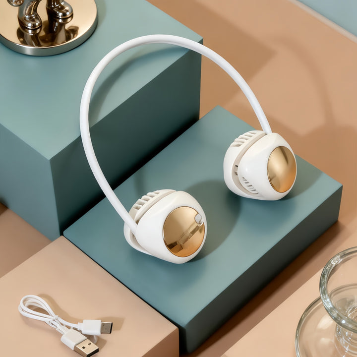 Kjøling handsfree oppladbar nakkebånd bladløs kjølevifte med doble svivlende luftpodder og USB oppladbart batteri Skanto