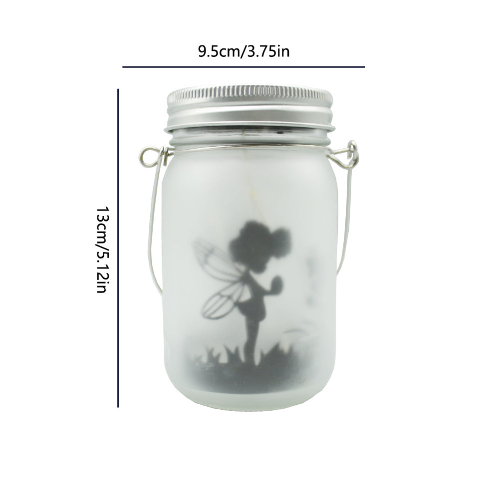 Solar Powered Frosted Fairy Silhouette Mason Jar Lantern with Multicolor LED Skanto