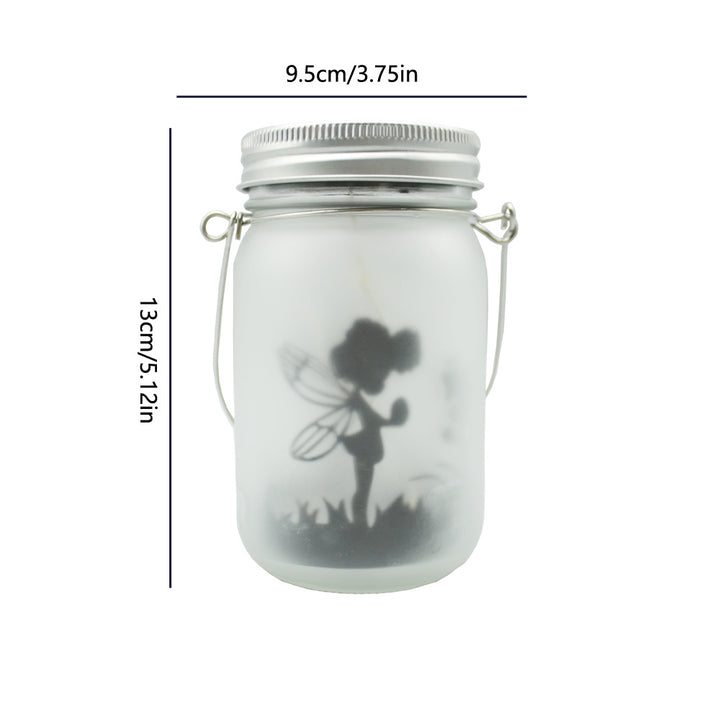 Solar Powered Frosted Fairy Silhouette Mason Jar Lantern with Multicolor LED Skanto