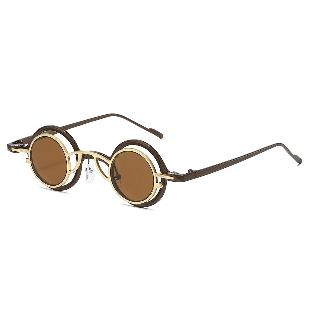 Dame Retro-Rundsolbrille med dobbel ramme Skanto