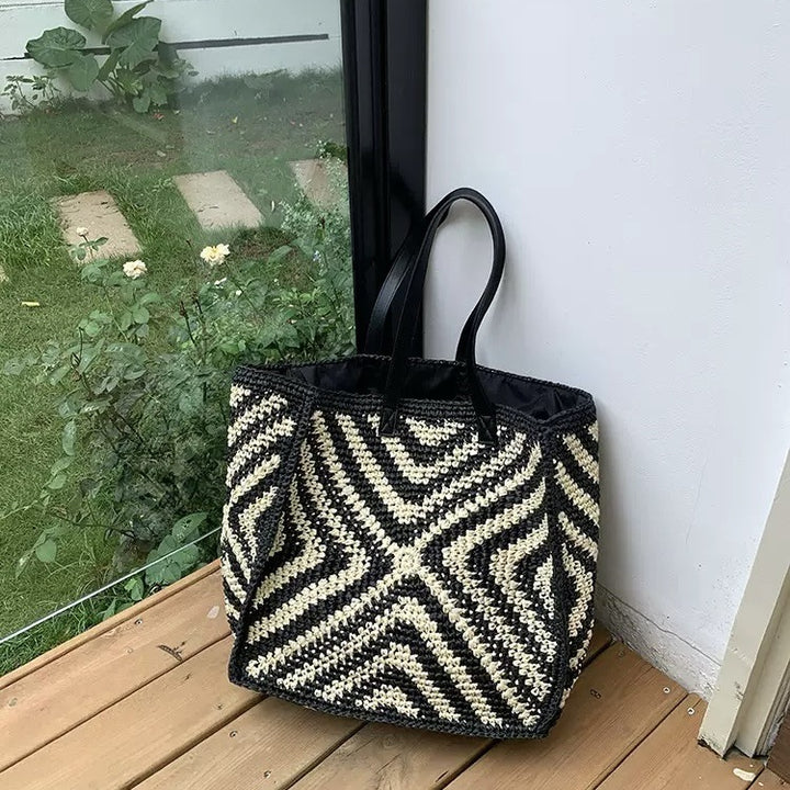 Designer Korbtasje med Grafisk Mønster Skanto