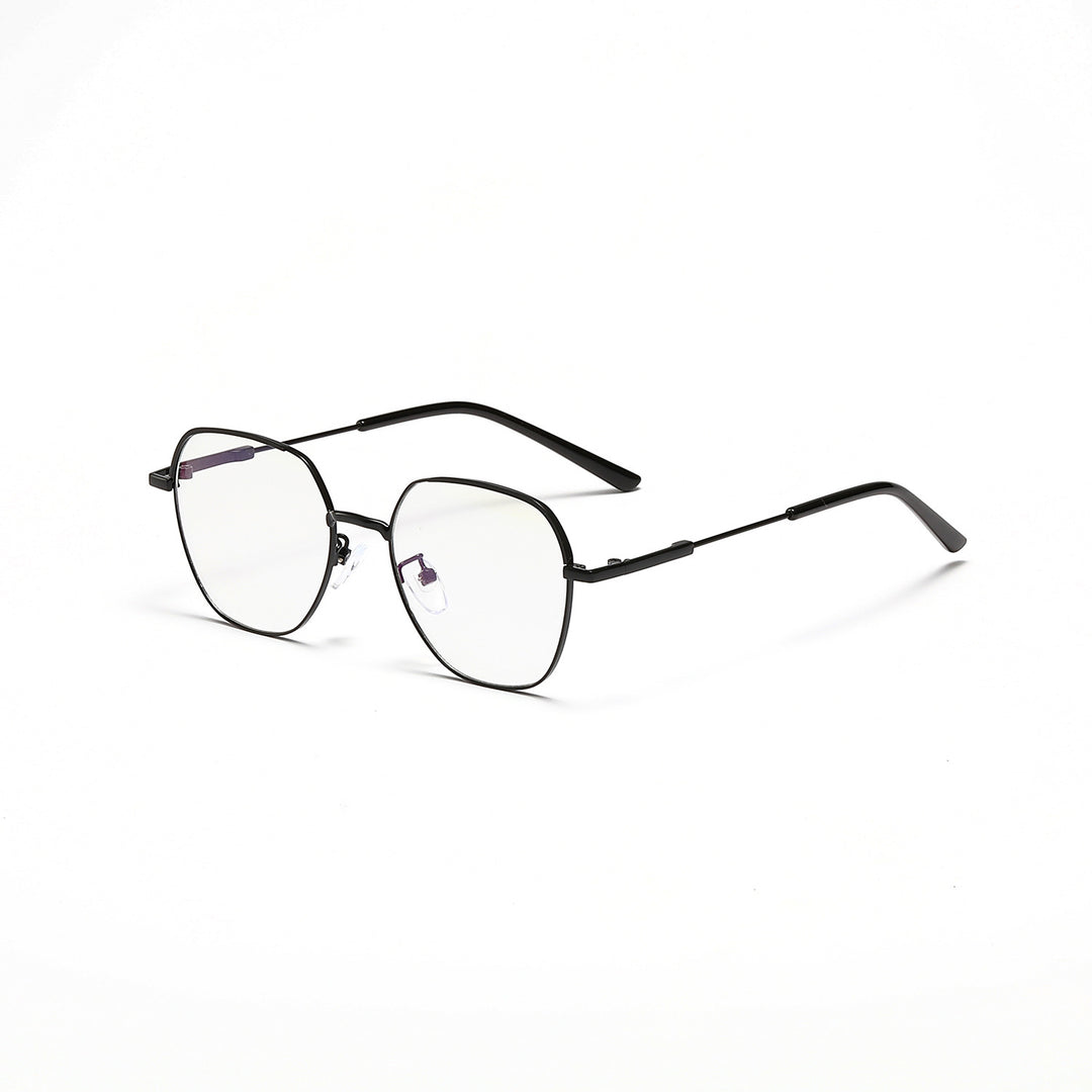 Dame moteriktig solbrille med smal metallramme og blå linser Skanto