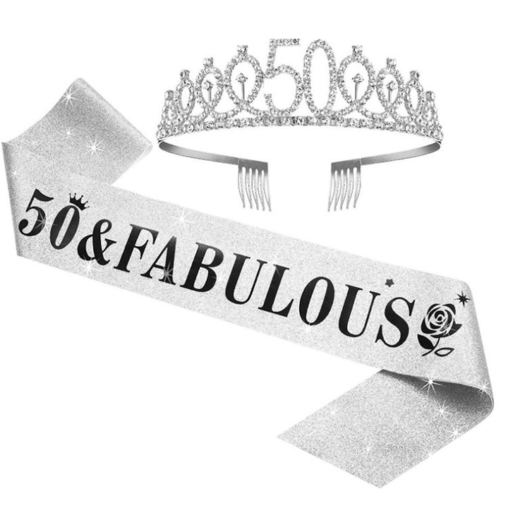 Damer Glitrende bursdags tiara sett med sashes Skanto