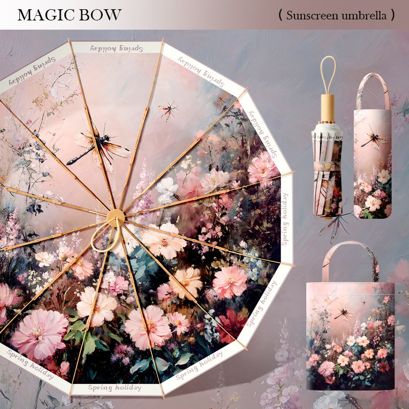 Dame solbeskyttelsesparaply med elegant blomsterdesign Skanto