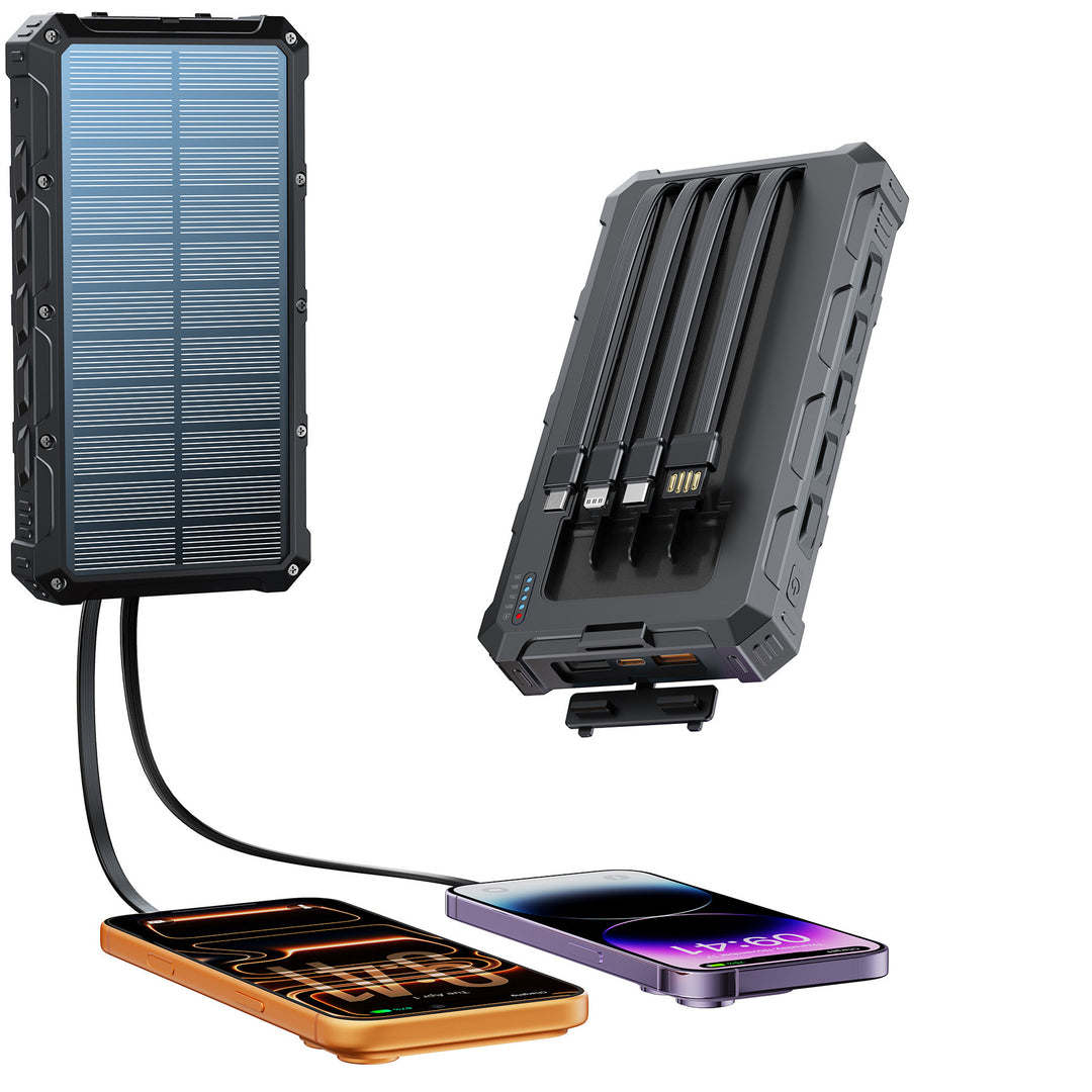 Solar Powerbank med multifunksjonelt tilkoblingssystem og hurtigladefunksjon Skanto