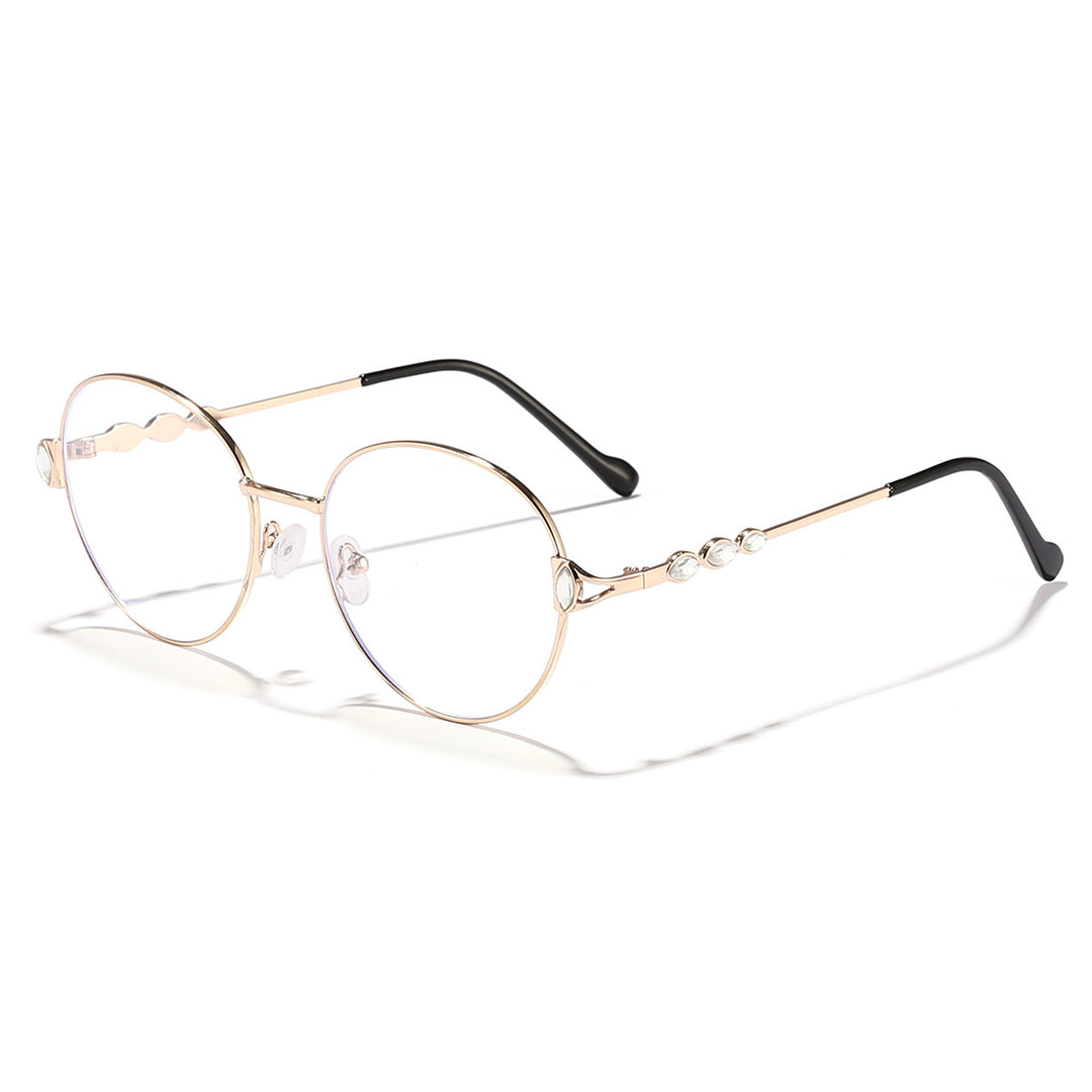 Dame rund solbrille med elegant metallramme og speilvendte glass Skanto
