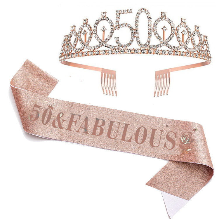 Damer Glitrende bursdags tiara sett med sashes Skanto