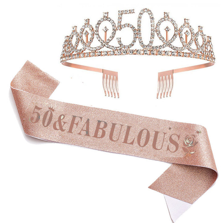 Damer Glitrende bursdags tiara sett med sashes Skanto