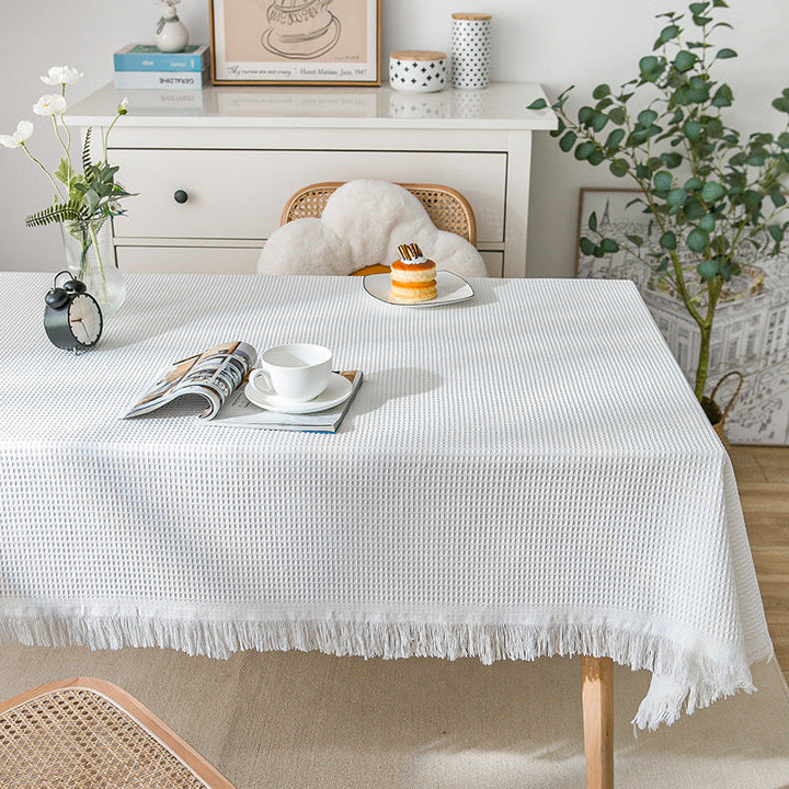Skanto | Vaffel Moderne Bordduk, Strikket Stoff Blonder Kaffeduk, Rund Bordduk, Rektangulær Bordduk