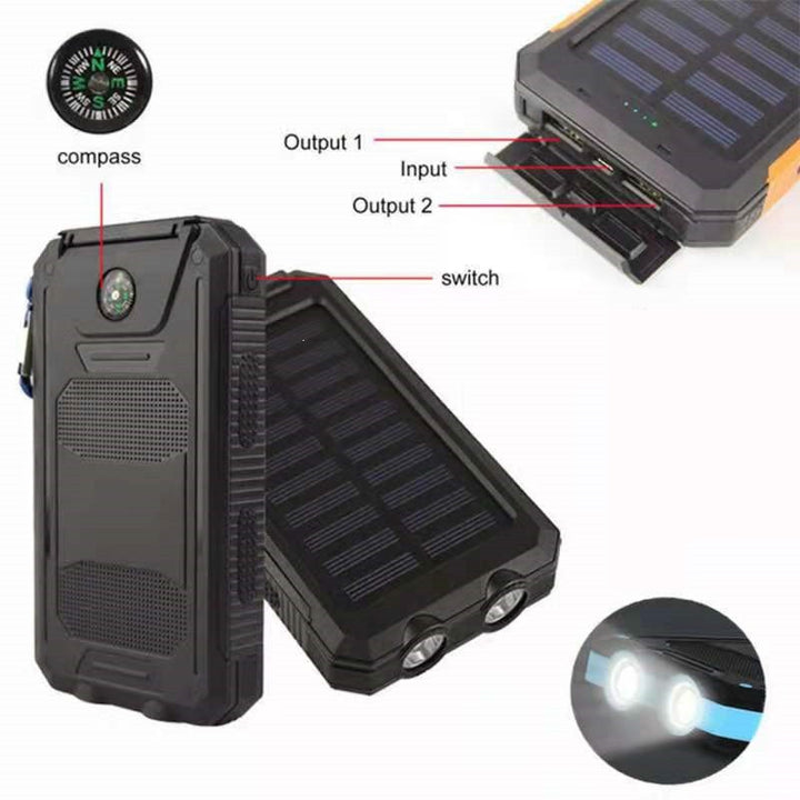 Solcelledrevet powerbank med støtsikkert design og integrert karabinkrok Skanto