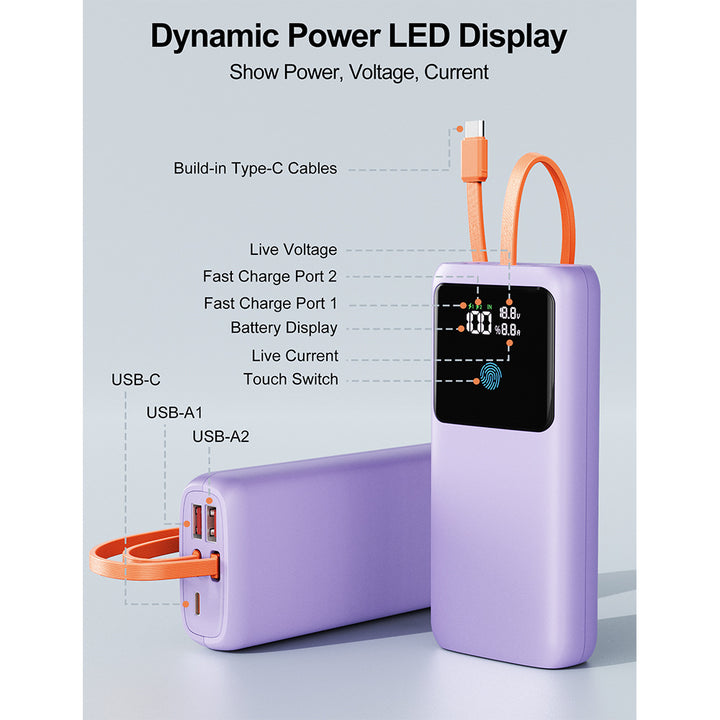 Powerbank med integrert LED-skjerm og intelligent hurtigladeport Skanto