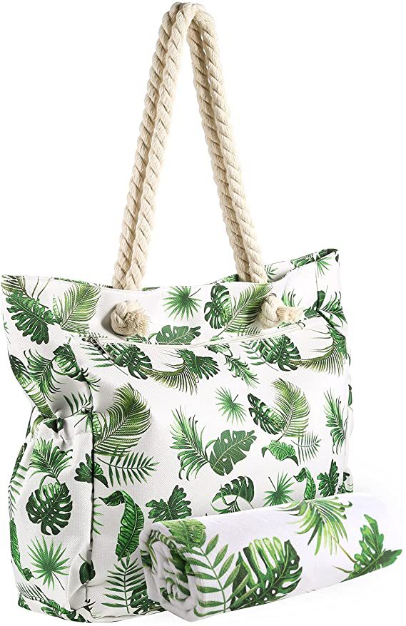Strandveske med botanisk motiv og robuste taustropper Skanto