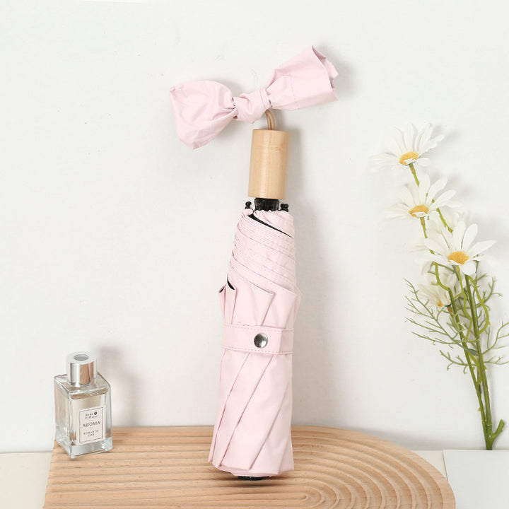 Damen Eleganter Falt-Regenschirm mit Holzgriff Skanto