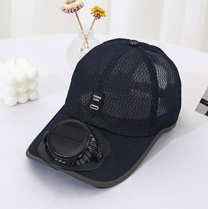 Ventilert baseball cap med integrert solfan i visiret og pustende nett Skanto