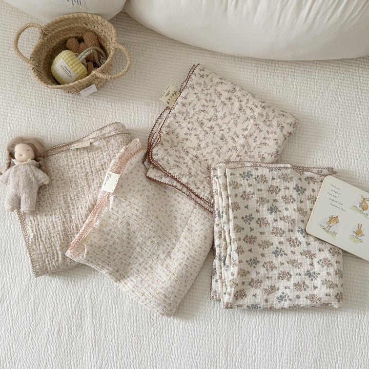Unisex Cozy Muslin Teppet med Delikat Blomster Mønster Skanto