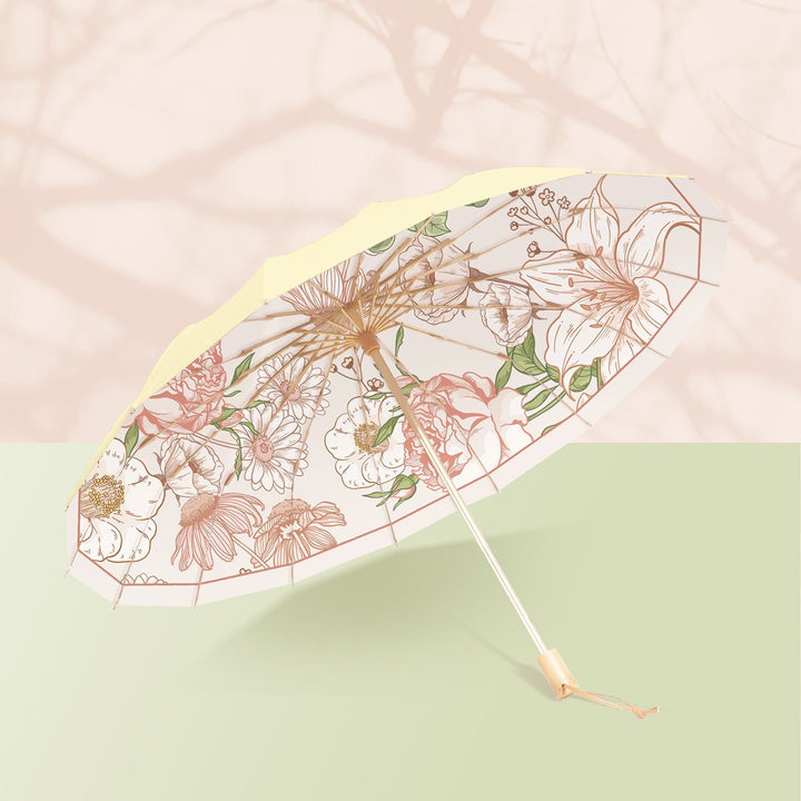 Damen elegant sammenleggbart paraply med blomsterdesign Skanto