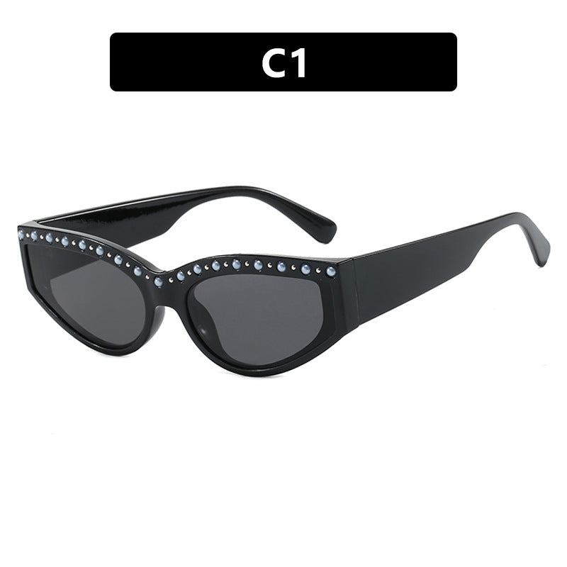 Dame Cat-Eye solbriller med glitrende rhinestones og dyremønster Skanto