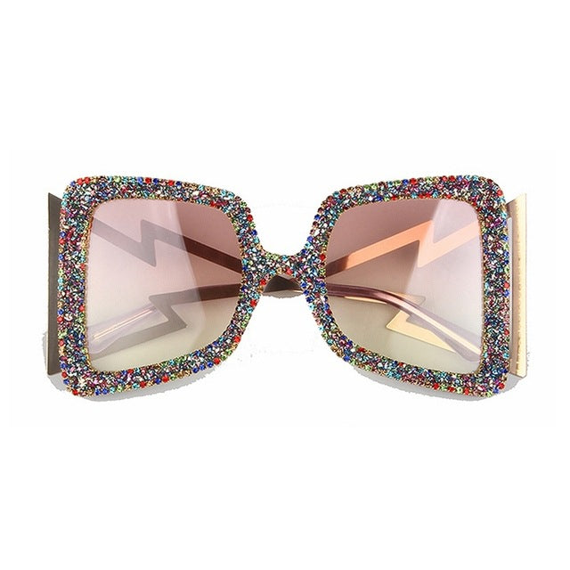 Dame overdimensjonert solbrille med glitrende krystallramme Skanto