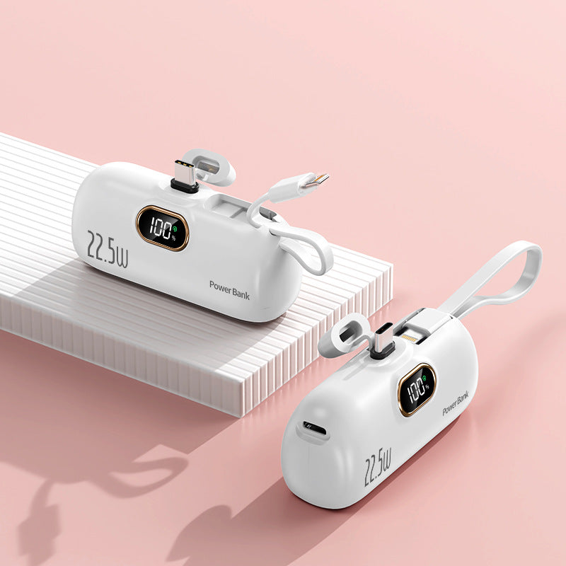 Bærbar powerbank med hurtig ladekabel og LED-skjerm Skanto