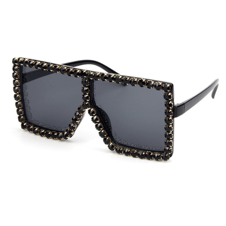 Damer oversized solbrille med glitrende krystallramme Skanto