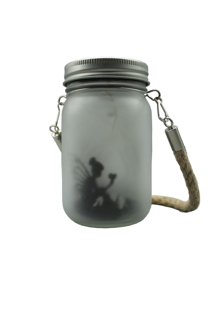 Solar Powered Frosted Fairy Silhouette Mason Jar Lantern with Multicolor LED Skanto