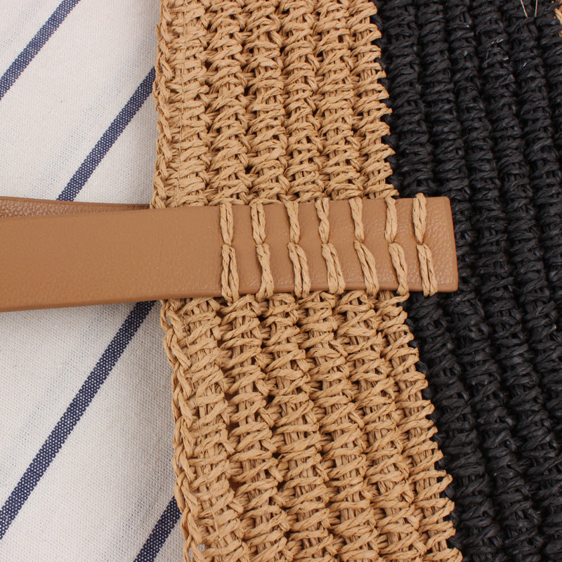 Wide straw bag with elegant leather handles Skanto