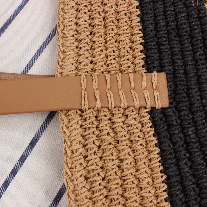 Wide straw bag with elegant leather handles Skanto