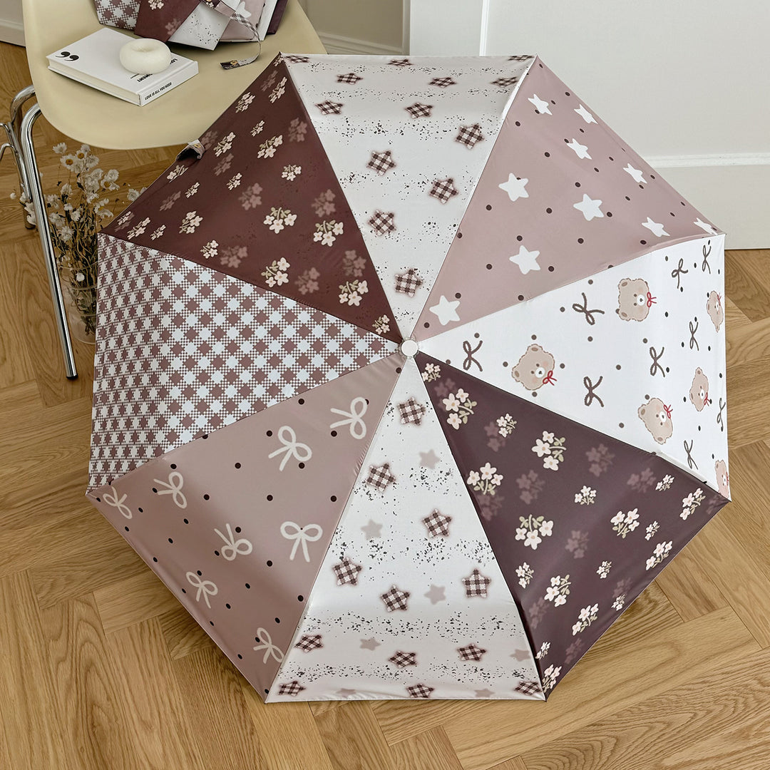 Dame Sammenleggbart Paraply med eksklusiv Patchwork-design Skanto
