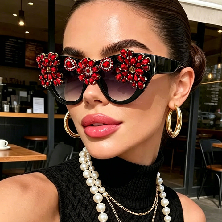 Damer ekstravagant dekorert Cat-Eye-solbrille Skanto