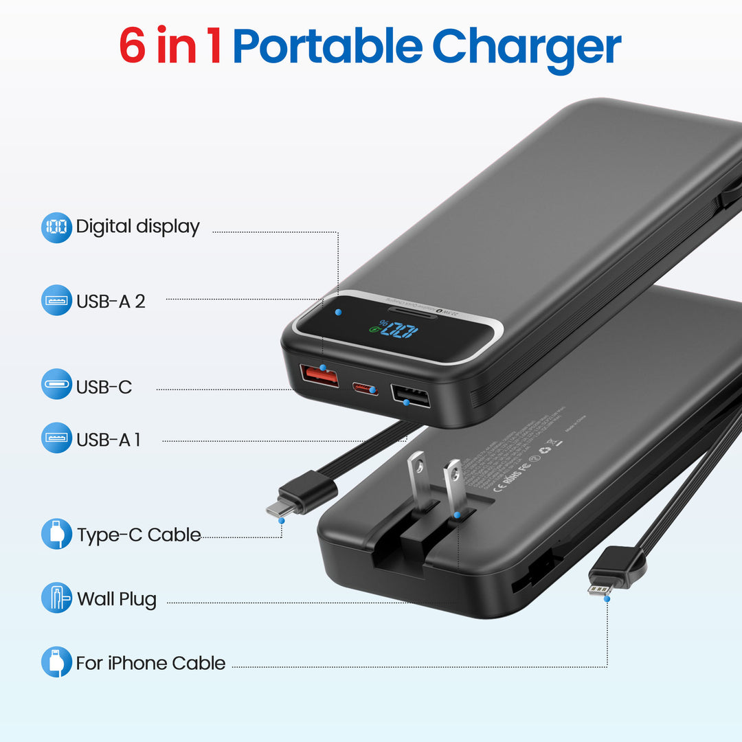 Powerbank med innebygd batterilader og LCD-skjerm Skanto