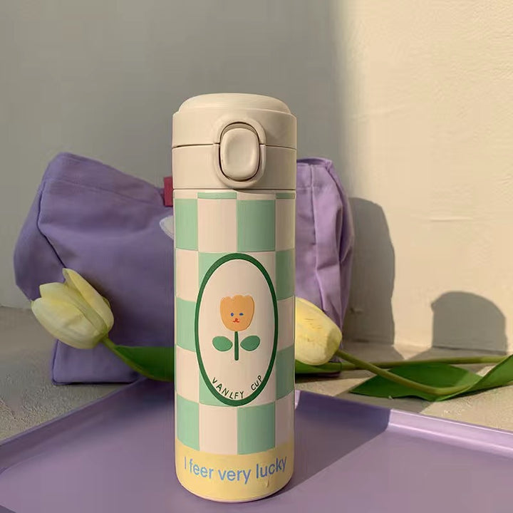 Damen Isolert Drikkeflaske med funksjonelt lokk og kreativt blomstermotiv Skanto