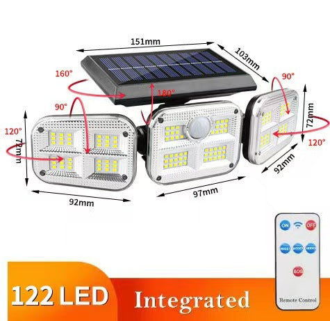 Utendørs solenergi trippehode LED sikkerhets flomlys med PIR bevegelsessensor og justerbare svingemonter Skanto