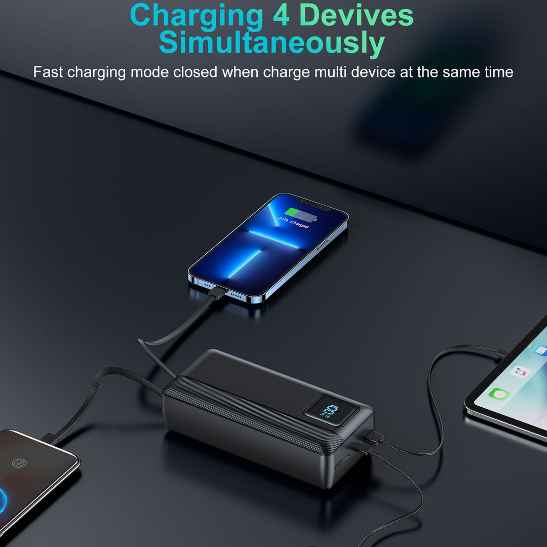 Powerbank med integrert ladekabel og LED-skjerm Skanto