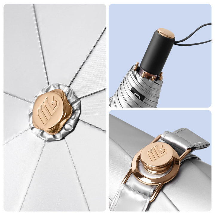 Dame kompakt sammenleggbart regnparaply med elegant design og ergonomisk tremanor Skanto