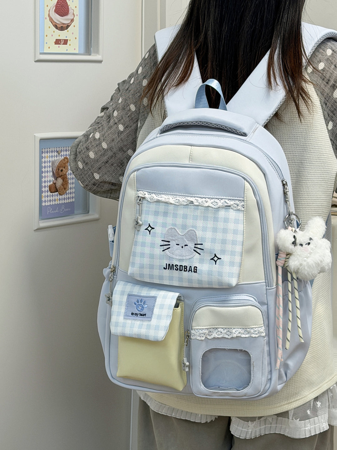 Anime-inspirert katte-tema skole ryggsekk