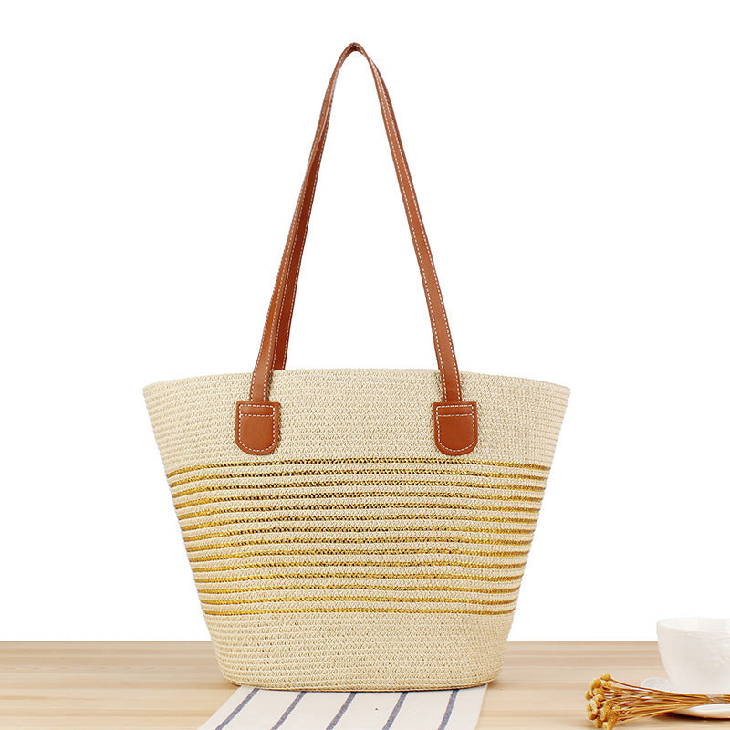 Elegant Straw Bag with Attractive Leather Handles Skanto